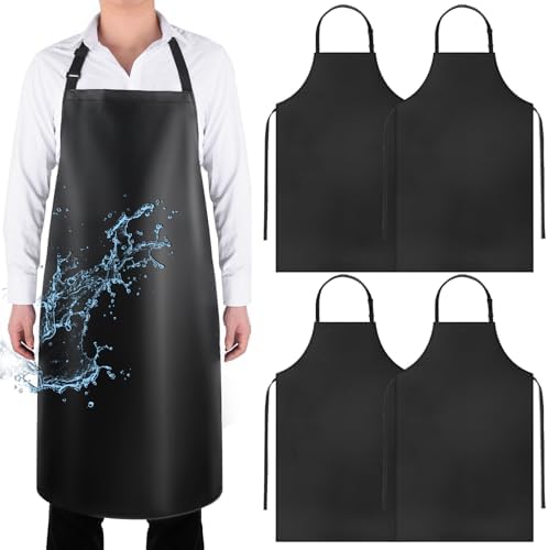 4 Pack Waterproof Rubber Apron, Adjustable Black Apron by Gotega