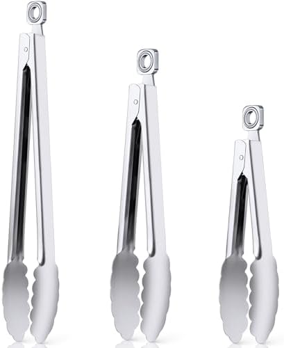 7/9/12 Inch Kitchen Tongs for Cooking, Heat Resistant Stainless Steel Tongs by HE-SANQI