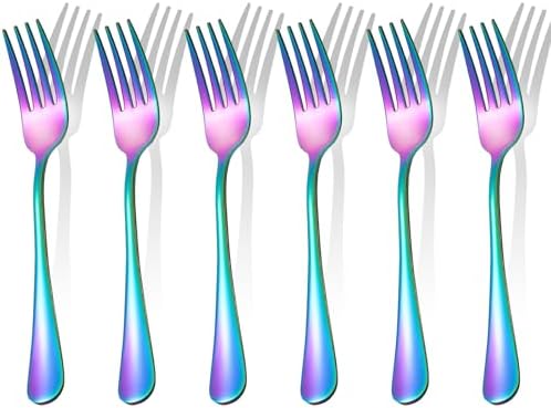 Rainbow Forks Silverware Set Of 6 Pieces, Stainless Steel Forks, Mirror by FMUMIA