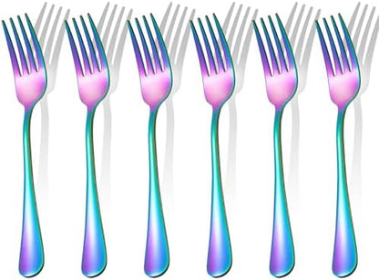 Rainbow Forks Silverware Set Of 6 Pieces, Stainless Steel Forks, Mirror by FMUMIA