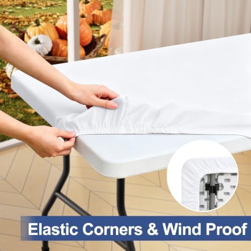 homing Rectangle Table Cloth Cover 6 Foot White Elastic Fitted Tablecloth - Image 2