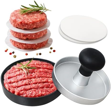 Burger Press Patty Maker Stainless Steel Hamburger Patty Press Mold Wood Handle by FCCUM