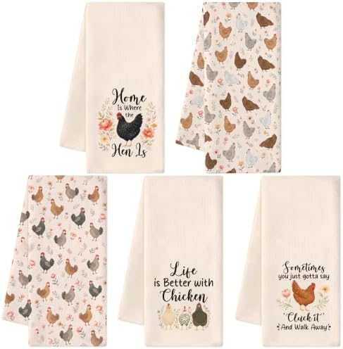 Farmhouse Chicken Rooster Kitchen Dish Towels, Soft Absorbent Hand Towels by RHORSE