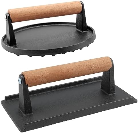 MOUYAT 2 Pack Cast Iron Grill Press, 6.8 Inch Round and 8 Inch Rectangle Heavy by MOUYAT