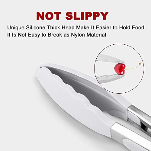 2 Pack Silicone Kitchen Tongs, 9 & 12 Inch, Stainless Steel, Light Grey - Image 2