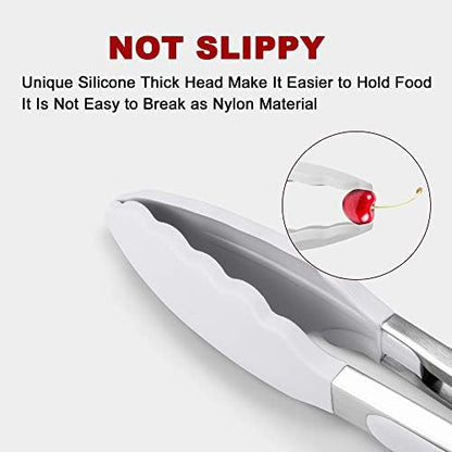 2 Pack Silicone Kitchen Tongs, 9 & 12 Inch, Stainless Steel, Light Grey - Image 2