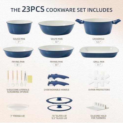 BECIGAR 23pcs Ceramic Pots and Pans Set, Nonstick Detachable Handle Cookware - Image 2