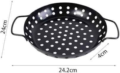 Round Grill Wok with Handle, Carbon Steel Grill Pan With Holes, Non-Stick - Image 2