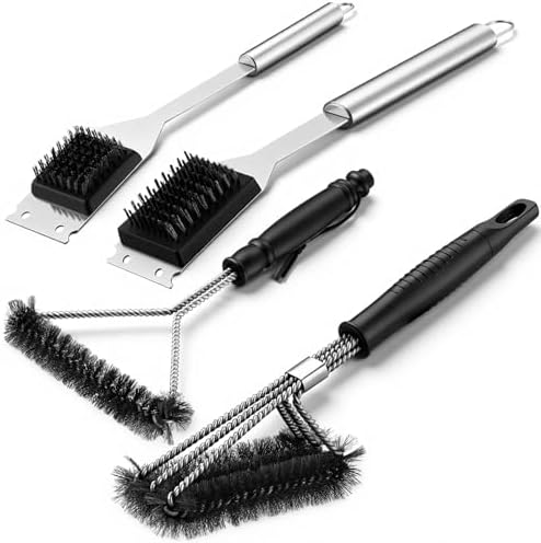 4 Pcs 304 Stainless Steel BBQ Grill Brush, 16.5” & 14” Wire BBQ Brush & Scraper by Ferrochef