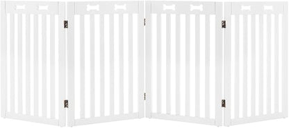 unipaws 29.5'H Free Standing Tall Wooden White Dog Cat Gate, Foldable Pet Fence for Doorway, Stairs, Indoor Use