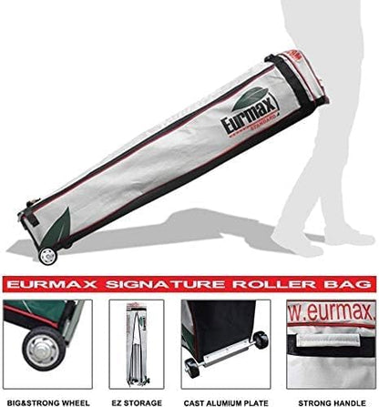 Eurmax USA Printed 5x5 Flat Top Pop Up Canopy Tent Commercial Instant Canopies with Heavy Duty Roller Bag,Bonus 4 Sand Weights Bags (Black with Screen Window)