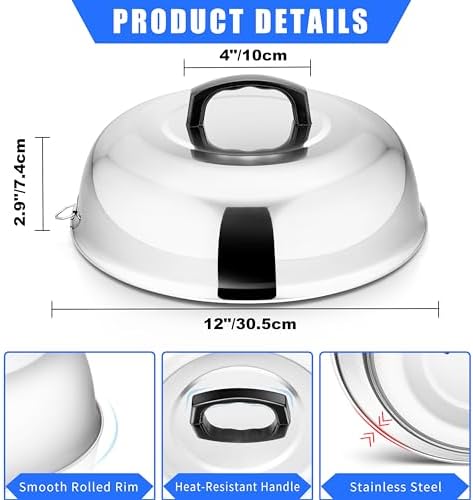 Cheese Melting Dome Set of 3, Leonyo 12"-9"-6.5" Metal Steam Basting Cover - Image 2