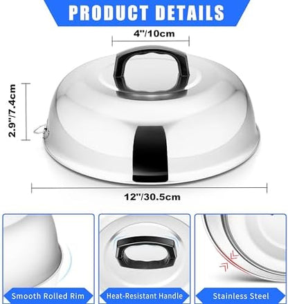 Cheese Melting Dome Set of 3, Leonyo 12"-9"-6.5" Metal Steam Basting Cover - Image 2