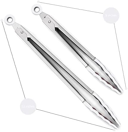 2 Pack Silicone Kitchen Tongs, 9 & 12 Inch, Stainless Steel, Light Grey - Image 4