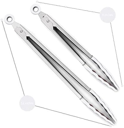 2 Pack Silicone Kitchen Tongs, 9 & 12 Inch, Stainless Steel, Light Grey - Image 4