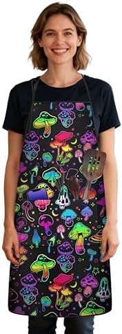 Mushroom Kitchen Aprons with Utility Pockets Women Funny Adjustable Bib Baking by Unknown