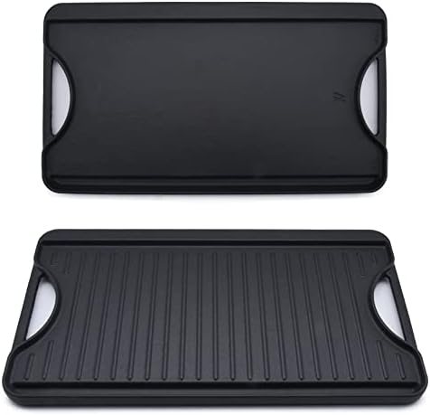 GasSaf Reversible Cast Iron Griddle, 18.5 x 10 Inch Double Sided Cooking Surface by GasSaf