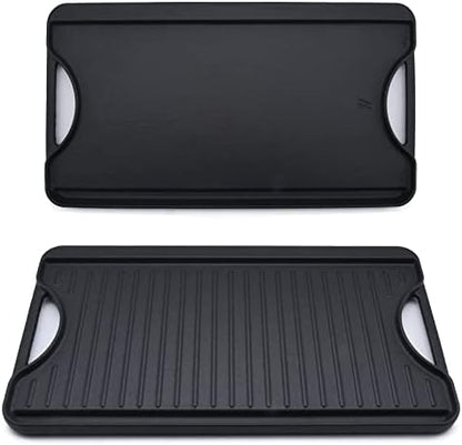GasSaf Reversible Cast Iron Griddle, 18.5 x 10 Inch Double Sided Cooking Surface by GasSaf