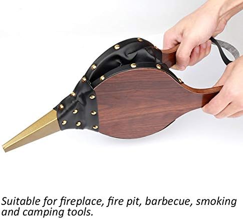 UNAOIWN Fireplace Bellows Large 17.0" x 7.6" Indoor Brown Wood Air Blower for Barbecue, Camping BBQ Grill Chimney Outdoor with Hanging Strap Cast Nozzle