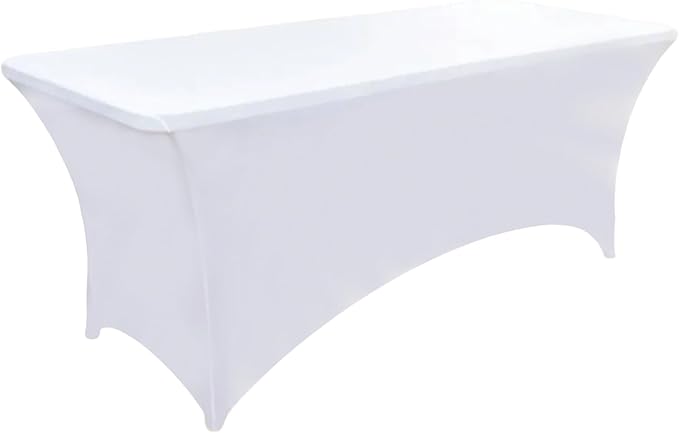 6-Pack 6ft White Spandex Table Covers for Rectangle Standard Folding Tables - Wrinkle Resistant Stretch Tablecloths - Ultimate Fitted Table Protector for Parties, Trade Shows, Wedding