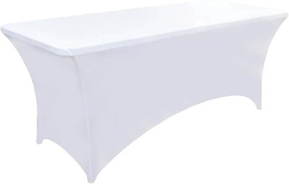 6-Pack 4ft White Spandex Table Covers for Rectangular Folding Tables - Wrinkle Resistant Stretch Tight Table Cloths - Ultimate Fitted Table Protector for Parties, Trade Shows, and Wedding
