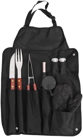 BBQ Grill Utensils Set with Stainless Steel Tools, Apron and Storage Bag by MERRYHAPY