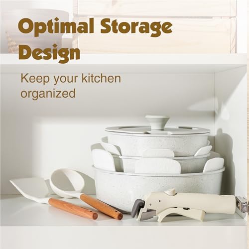SENSARTE 24 Piece Nonstick Detachable Handle Pots and Pans Set White - Image 3
