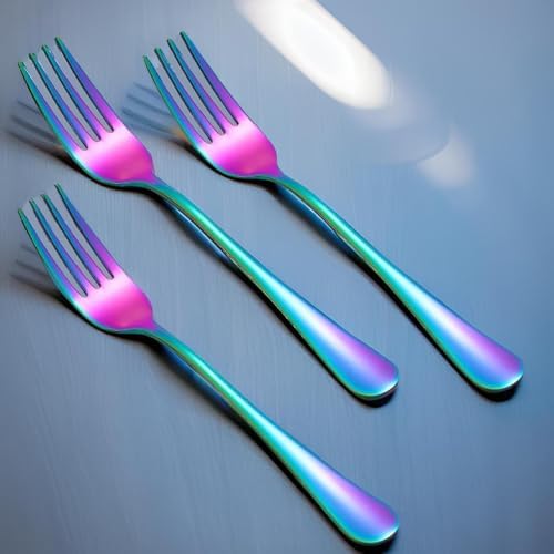 Rainbow Forks Silverware Set Of 6 Pieces, Stainless Steel Forks, Mirror - Image 2