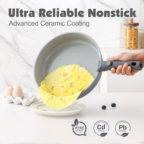 SENSARTE 24 Piece Ceramic Detachable Handle Pots and Pans Set Gray - Image 4