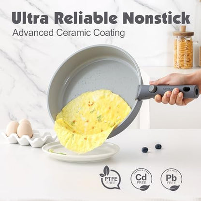 SENSARTE 24 Piece Ceramic Detachable Handle Pots and Pans Set Gray - Image 4
