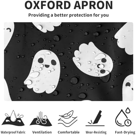 Halloween Aprons for Women Ghost Black Adjustable Apron - Image 5