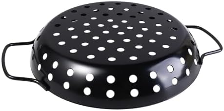 Round Grill Wok with Handle, Carbon Steel Grill Pan With Holes, Non-Stick - Image 5