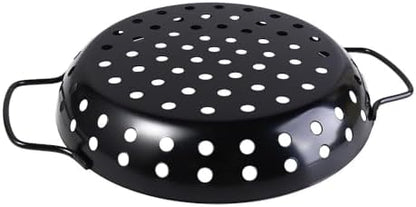Round Grill Wok with Handle, Carbon Steel Grill Pan With Holes, Non-Stick - Image 5