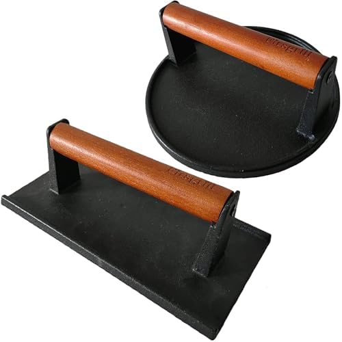 Firsgrill Burger Press 7.08" Round & 8.3”X4.3”Rectangle Heavy-Duty Cast Iron by ProfessionalGrillpartsLiving