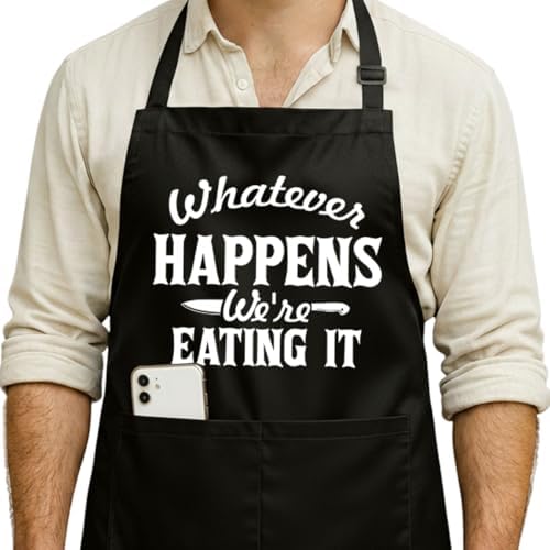 Funny Black Grill Apron with Pockets by NIORAYNA