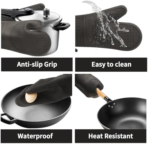 Silicone Oven Mitts, Heat Resistant 500F Kitchen Mitts 2PCS, 11.6" BPA-Free - Image 4