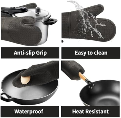 Silicone Oven Mitts, Heat Resistant 500F Kitchen Mitts 2PCS, 11.6" BPA-Free - Image 4