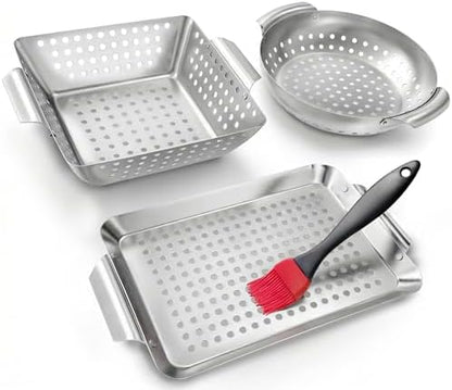 3 Piece Stainless Steel Grill Basket Set by Unknown