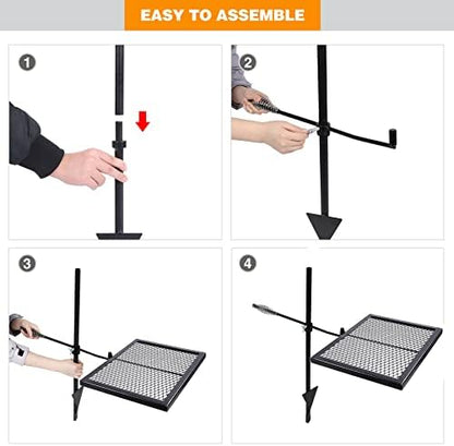 REDCAMP Swivel Campfire Grill Heavy Duty Steel Grate, Over Fire Camp Grill - Image 6