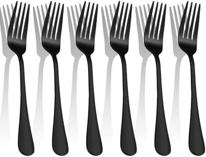 Black Forks Silverware Set Of 6 Pieces, Stainless Steel Forks, Mirror Polished by FMUMIA