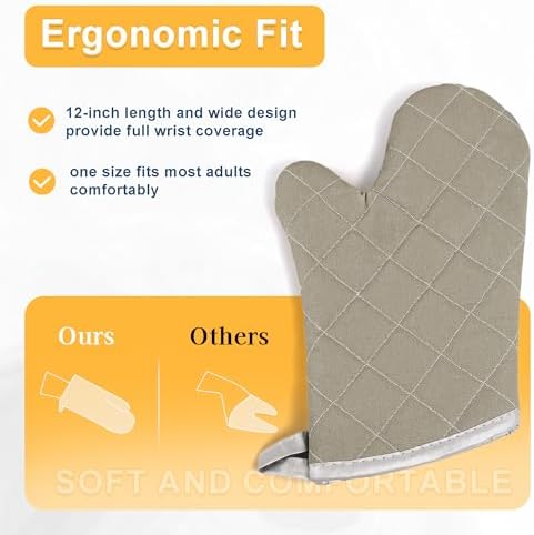 ARCLIBER Grey 12" Quilted Oven Mitts 1 Pair Heat Resistant Kitchen - Image 4