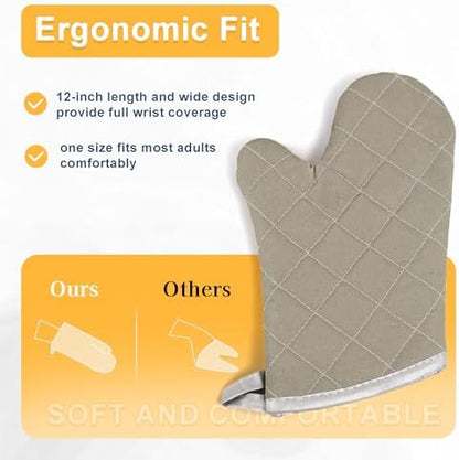 ARCLIBER Grey 12" Quilted Oven Mitts 1 Pair Heat Resistant Kitchen - Image 4