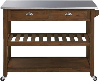 BOWERY HILL Modern Wood/Stainless Steel Kitchen Cart in Chestnut Wire-Brush