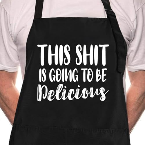 ZOORON Funny Black Chef Aprons for Men Adjustable BBQ Kitchen Cooking Apron by ZOORON