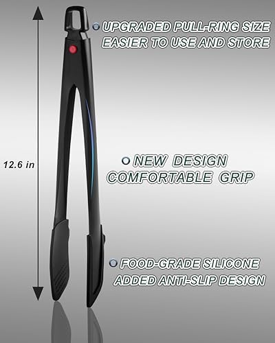 Professional Stainless Steel Kitchen Tongs, Dishwasher safe 12'' Black - Image 2