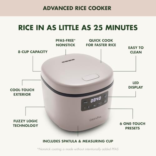 GreenPan Advanced Rice Cooker, 4-Cups Uncooked/8-Cups Cooked - Image 4