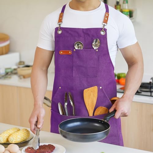 Aoomzoon Canvas Aprons for Men Women, Heavy Duty BBQ Apron - Image 2