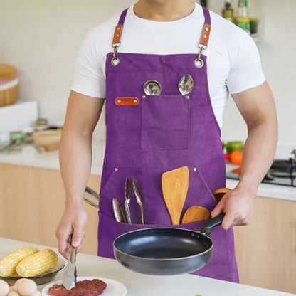 Aoomzoon Canvas Aprons for Men Women, Heavy Duty BBQ Apron - Image 2