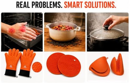 Silicone Oven Gloves, 500°F Heat Resistant, w/2 Trivets - Image 4