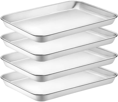 4 Pieces Baking Sheet Pan Tray, CEKEE Stainless Steel Small Cookie Sheets by CEKEEBakingEasilyHappily